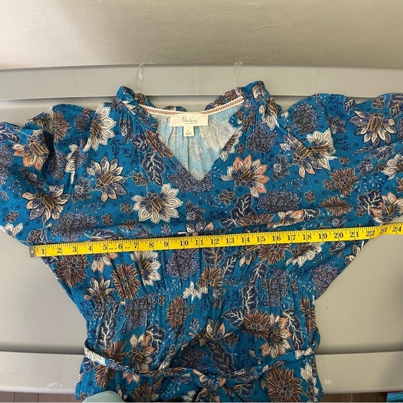 Nature Blue Floral Tiered Maxi Dress L Boho Cottagecore Puff Sleeve Beachy - Picture 10 of 12